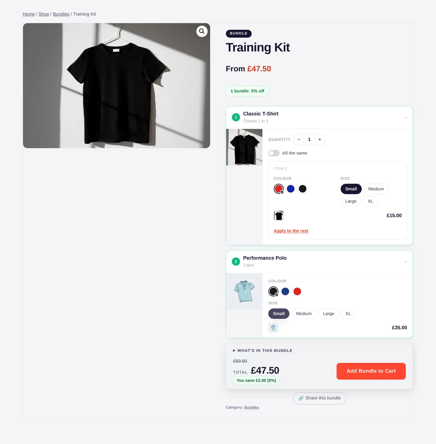 A bundle in the List layout, items stacked down the page