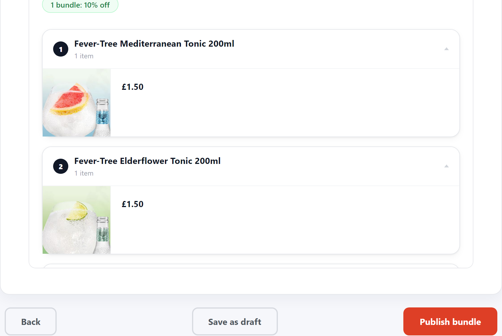 The live preview under the Review controls, with the Publish bundle button